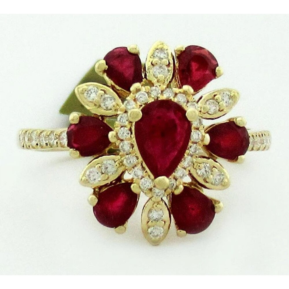 Genuine 1.65 Cts Ruby & Diamond Solid 14k Yellow Gold